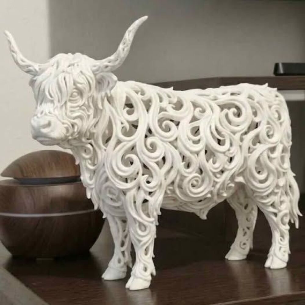 White Highland Cow Sculpture